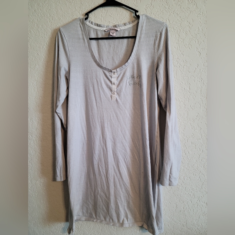 Victoria's Secret Grey and White Striped Sleep Shirt, Sz M